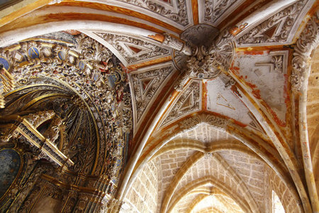 Area in ruins of the famous stone monastery built in 1194, Nu&Atilde,&copy,valos, Spainのeditorial素材