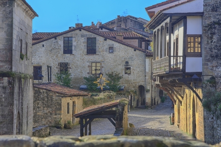 Streets typical of old village of Santillana del Mar, Spainの写真素材