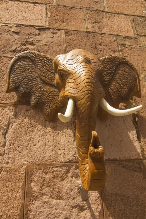 Carved wooden elephant sculptureの写真素材