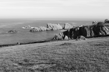 coastal landscape with blue sea and beautiful cliffsの写真素材