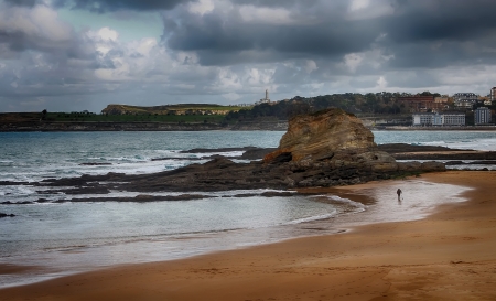 beautiful landscape with sea coast and big cloudsの写真素材
