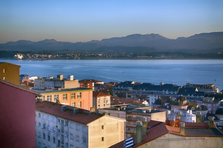 general view from up at dusk in the city of Santander, Spainの写真素材