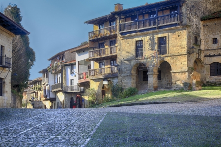 Streets typical of old village of Santillana del Mar, Spainの写真素材