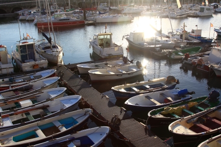 many rowing boats and fishing engine nice colorsのeditorial素材