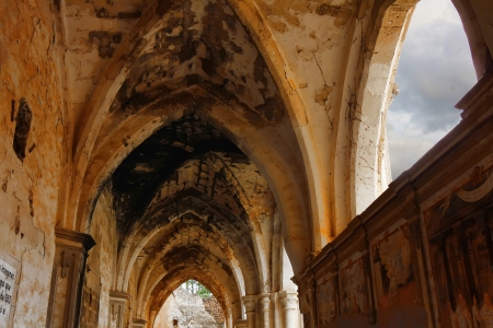 Courtyard of the famous Monasterio de Piedra year 1194 in NuÃ©valos, Spainのeditorial素材
