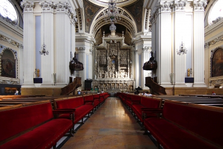 seats the interior of Cathedral Basilica of Nuestra SeÃ±ora del Pilar, built in the year 1681 in Zaragoza, Spainのeditorial素材
