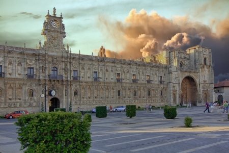 ancient palace in the Plaza de San Marcos, Leon, Spainのeditorial素材