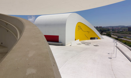 AVILES, SPAIN - July 6: Modern Building public Niemeyer Cultural Center by architect Oscar Niemeyer in Spain, on July 6, 2013のeditorial素材