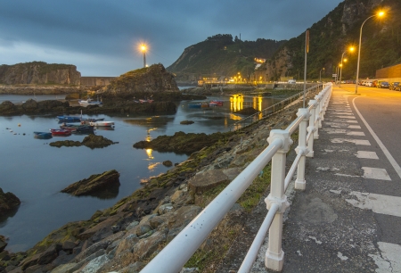 view after the storm of the promenade of the fishing village of Cudillero, Spainの写真素材
