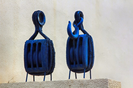 pulleys of an old shipの写真素材