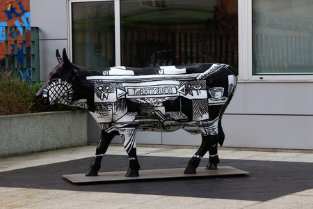 modern sculpture of a cow with black and white drawingsのeditorial素材