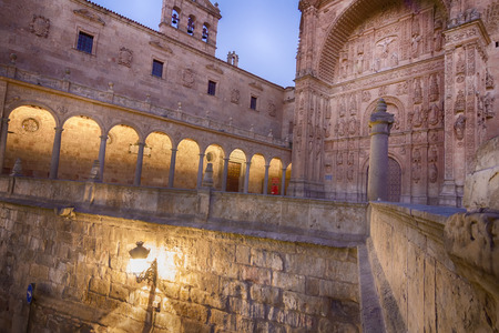 medieval buildings at night in the historic city of Salamanca, Spainの写真素材