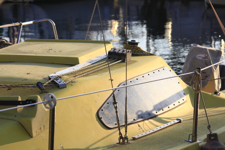 details of a yellow sailboatの写真素材