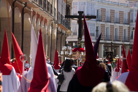 VALLADOLID, SPAIN - APRIL 17: Easter week (Semana Santa), Nazarene processions and bands of music,...