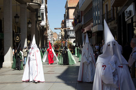 VALLADOLID, SPAIN - APRIL 17: Easter week (Semana Santa), Nazarene processions and bands of music,...