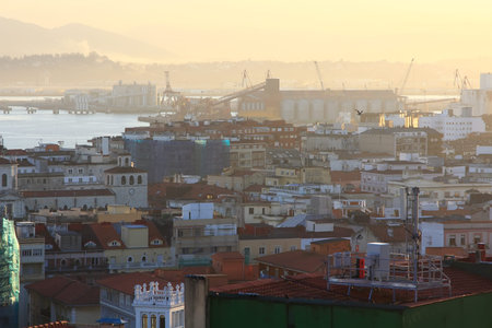old houses in the city of Santander in Spainの写真素材