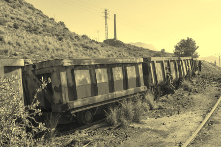 wagons abandoned coal mineの写真素材