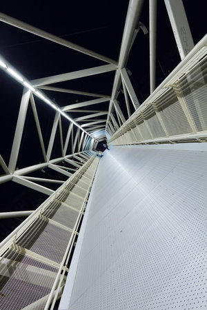 details abstract bridge pedestrian walkway of Moneo, modern structure at night in Valladolid, Spain