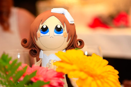 smiling blue eyed doll craftの写真素材