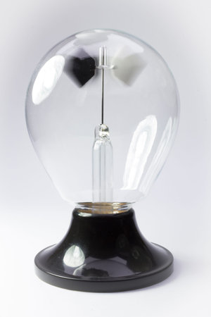 old Crookes radiometer operating on white background