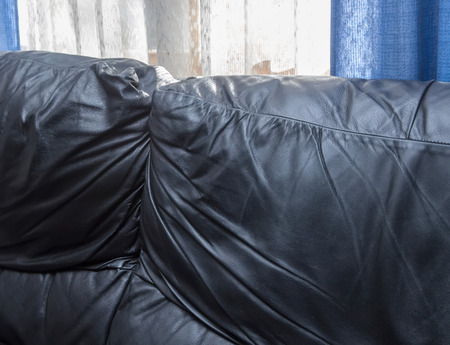 black leather couch widely usedの写真素材