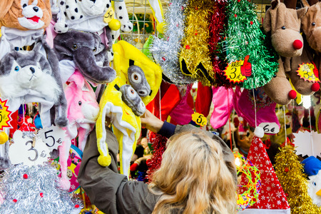 MADRID,SPAIN - DECEMBER 18: Famous Christmas market full of shops with all kinds of articles for parties and some street performers in December 18, 2014 , Madrid Spainのeditorial素材