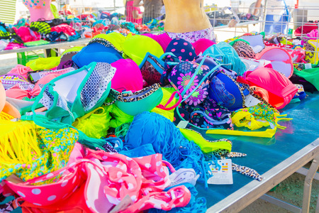 swimsuits and bikinis from many colors and patternsのeditorial素材