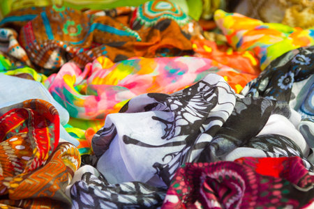 foulard scarves of many colors and patternsの写真素材