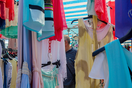 Murcia, Spain August 23, 2014: Market Street typical crowded summer and various articles on August 23, 2014 in Murcia, Spainのeditorial素材