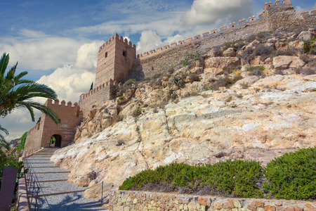 La Alcazaba and walls of the Cerro de San Cristobal, Almeria Spainのeditorial素材