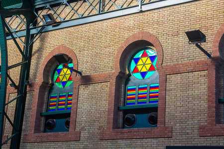 Details of the windows of the old train station in Seville, Spainのeditorial素材