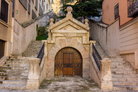 Old staircase in a park in Cuenca, Spainの写真素材