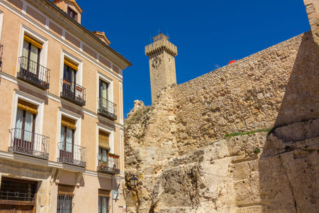 Mangana tower in the city of Cuenca, Spainの写真素材