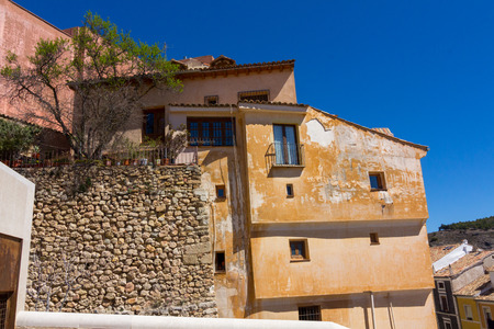 Typical streets and buildings of the famous city of Cuenca, Spainのeditorial素材