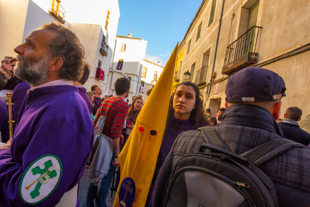 CUENCA, Spain April 2, 2015: preparations for the parade of the Nazarenes in Easter in Cuenca, Spainのeditorial素材