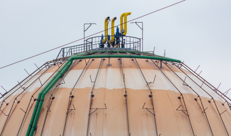 Details of old gas tanks of spherical formの写真素材
