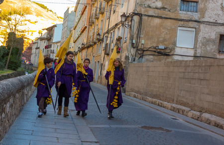 CUENCA, Spain April 2, 2015: preparations for the parade of the Nazarenes in Easter in Cuenca, Spainのeditorial素材