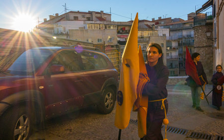 CUENCA, Spain April 2, 2015: preparations for the parade of the Nazarenes in Easter in Cuenca, Spain