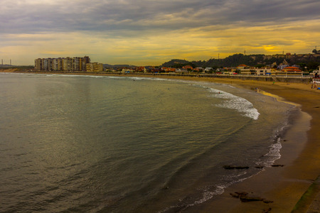 Beach in rainy day in Asturias, Spainの写真素材