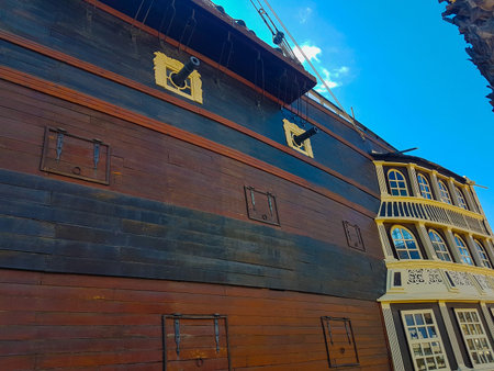Alicante 10 April 2017: Old Galeon in the moored at the port, in Alicante Spainのeditorial素材