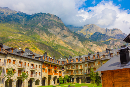 Typical high mountain houses in a village in the French Pyreneesの写真素材