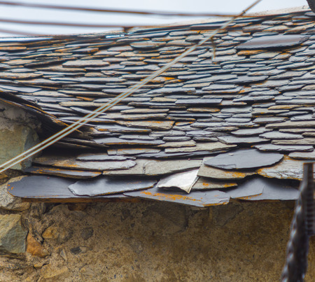Slate tiles in the old houses of the natural park of ordesa huesca, spainの写真素材