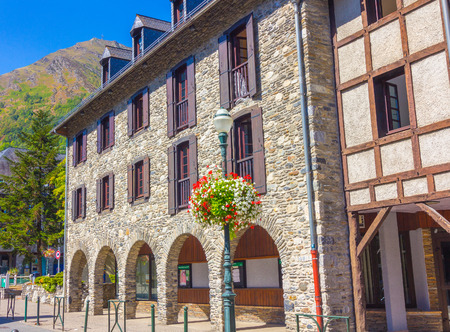 Typical high mountain houses in a village in the French Pyreneesの写真素材
