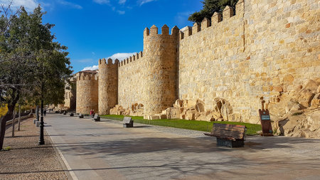 Famous stone wall of the city of Avila, Spain