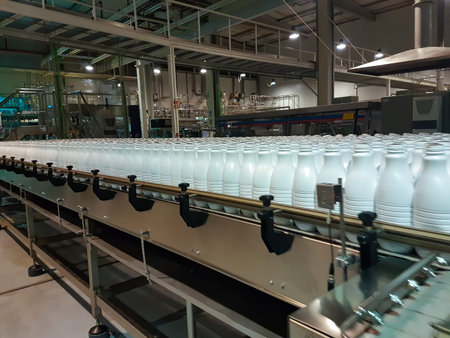 Madrid, Spain 06/14/2019: aluminum pipes and conduits of a food factory