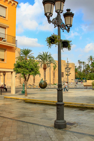 an old three-light lamppostの写真素材