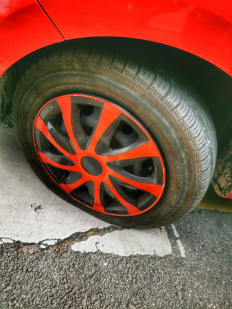 a tire with a puncture and no airの写真素材