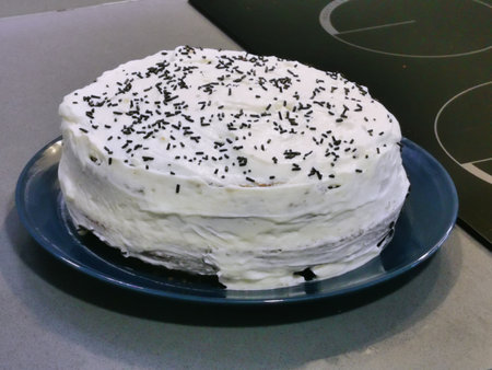 delicious sponge cake and homemade creamの写真素材