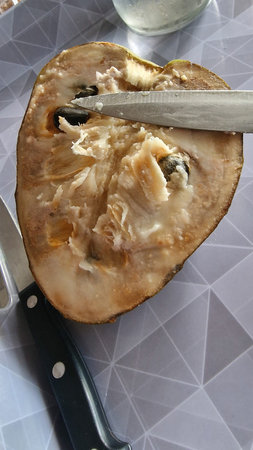 Detail of a custard apple in poor condition