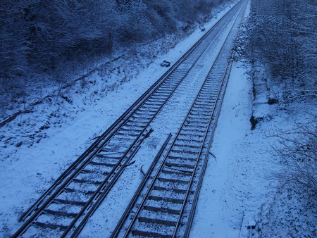 Train Tracks in Snowの写真素材